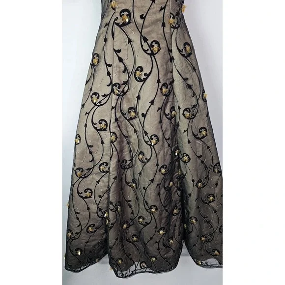 Coli Couture Black Gold Floral Beaded Prom Formal Gown Dress Size 8 - Picture 3 of 11